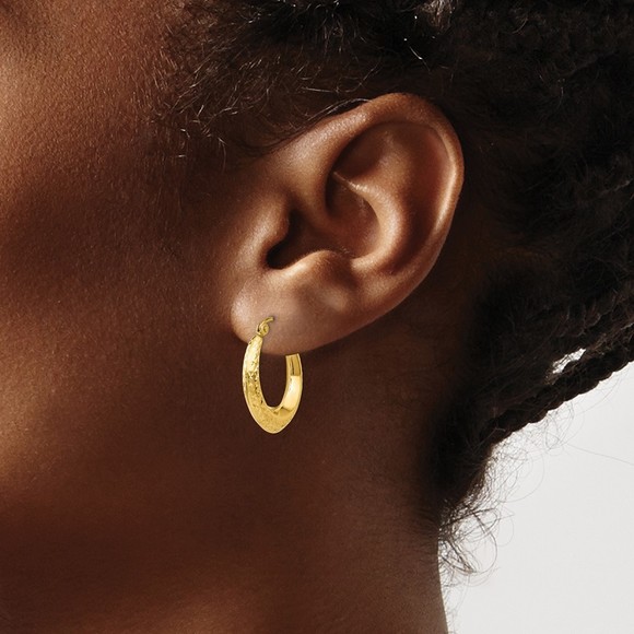 14k Yellow Gold Textured Hollow Hoop Earrings 19 L x 18 mm W
